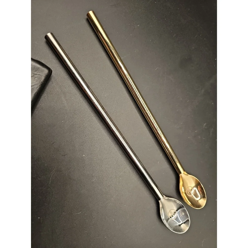 Pampered Chef 100131 Metal Spoon Straws (2) Gold And Silver 002
